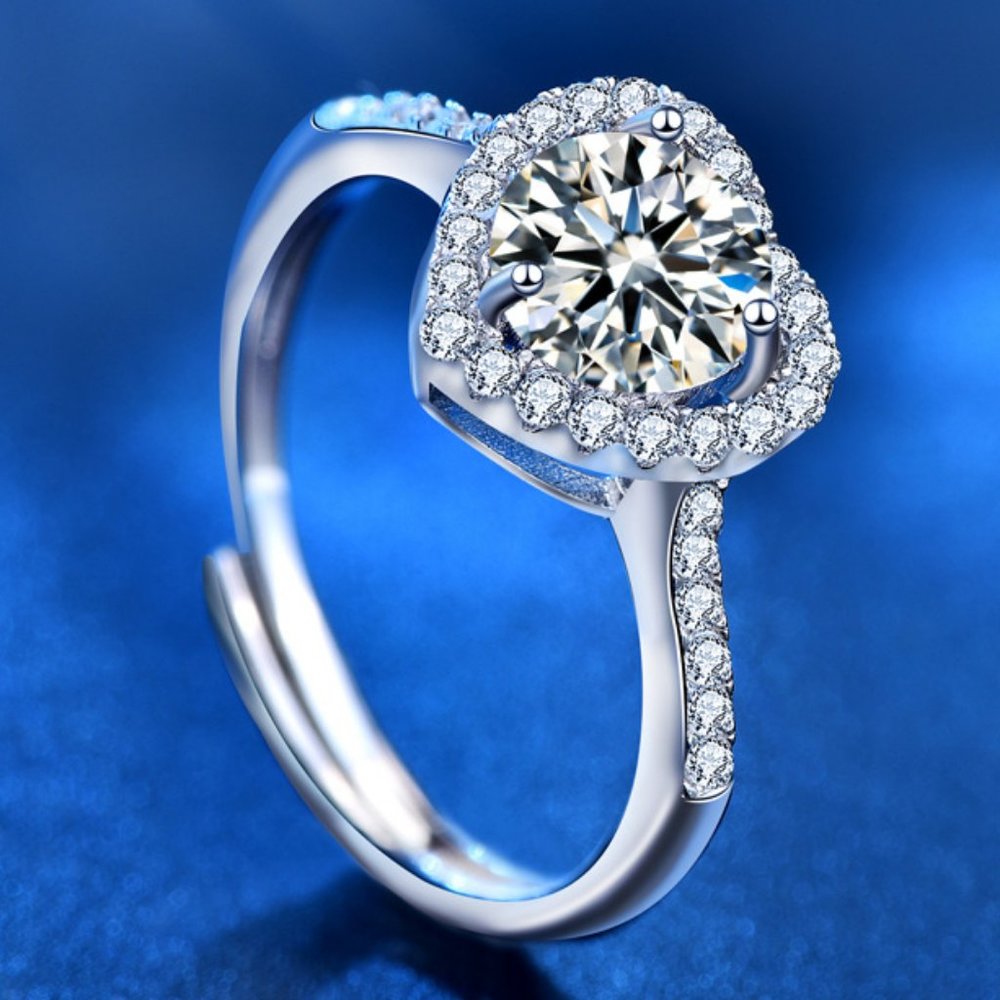 Certified 1ct. t.w. Moissanite Diamond Heart Halo Ring NEW - Picture 4 of 9
